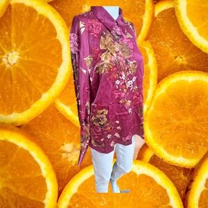 Starington Silk Floral Print Button-Up‎ Shirt Blouse Top Size 10
